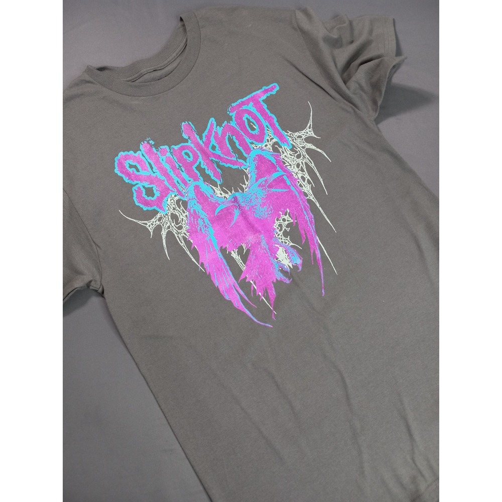 Slipknot Band T Shirt Mens Medium Charcoal Grey Pink Cyan Crow Graphic Tee 2023